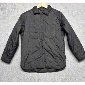 H&M Black Quilted Lightweight Jacket Women Size 12 Snap Buttons Pockets Lined